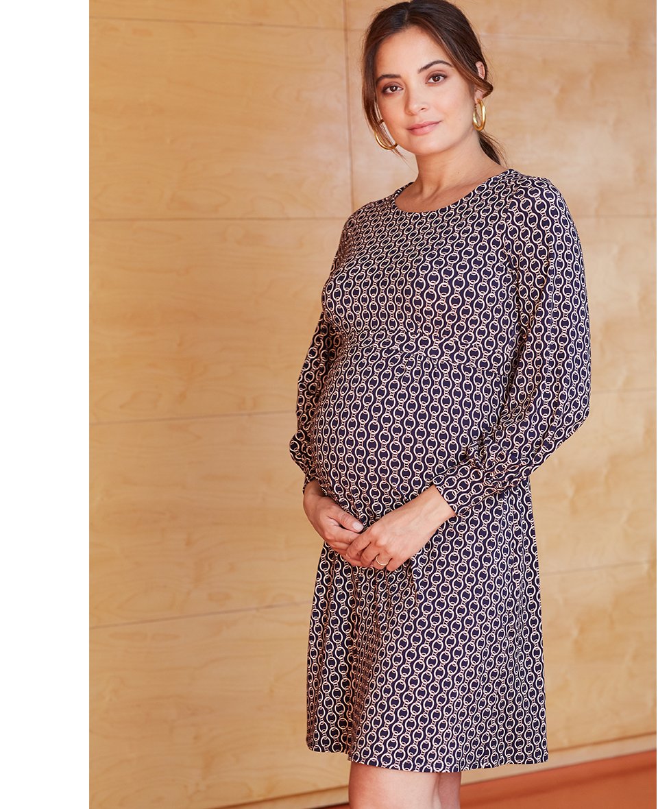 Shop Isabella Oliver Dawson Maternity Dress-Navy Chain Print and more Shop Isabella Oliver Dawson Maternity Dress-Navy Chain Print and more