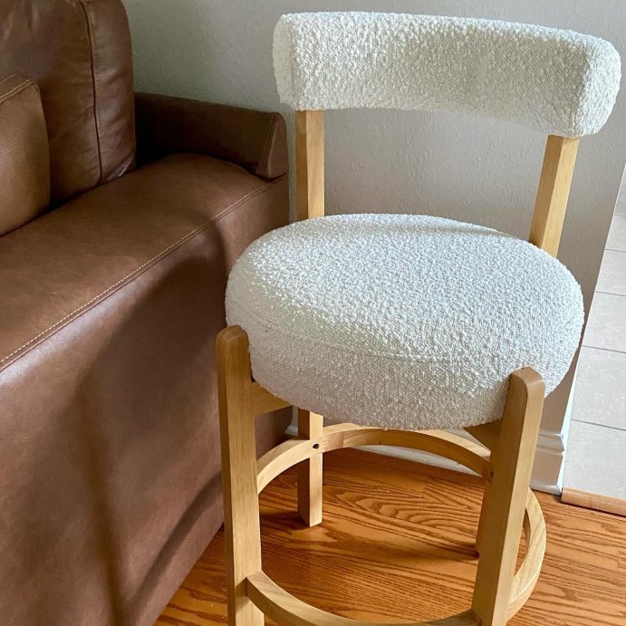 user image by @kellys_beautybox, Sculptural Upholstered and Wood Boucle Counter Height Barstool Cream - Threshold&#8482;: Round, Stained, Polyurethane Foam Filled