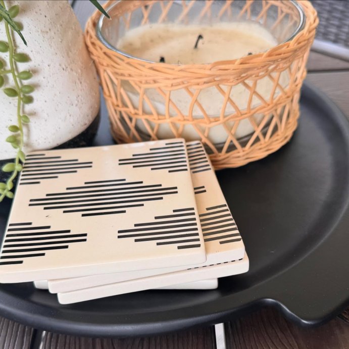 user image by @betty.on.a.budget, 4pk Stoneware Modern Diamond Coasters - Threshold&#8482;: Traditional White Drink Coasters for Cups, Hand Wash, 4x4 Inch