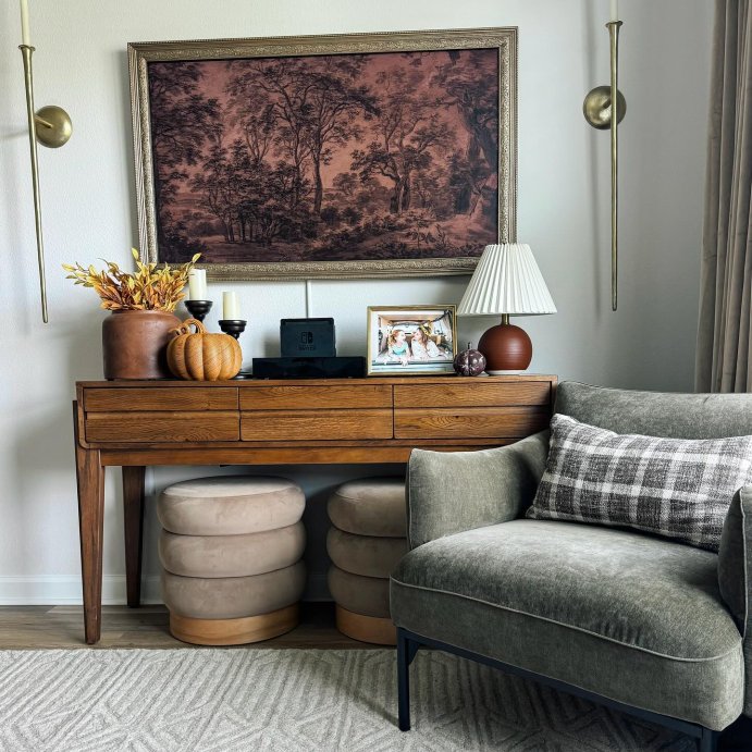 user image by @xorachel_taylor, Clarkdale Channel Tufted Ottoman with Wood Base - Threshold™ designed with Studio McGee