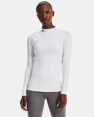 Under Armour, Tops, Under Armour Womens Coldgear Fitted Mock Neck Long  Sleeves Shirt Top White Ua L