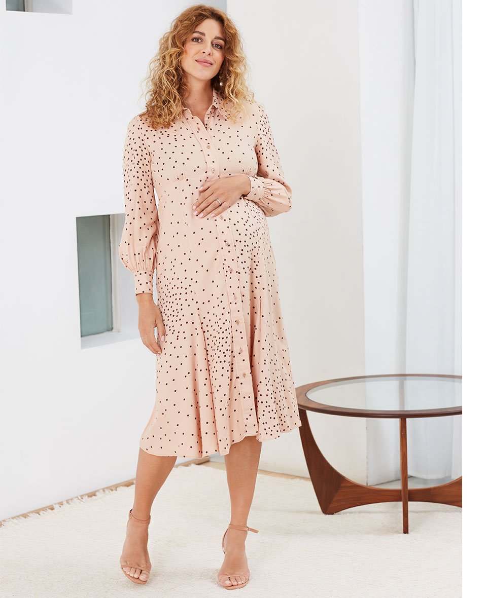 Shop Isabella Oliver Juniper Maternity Shirt Dress-Light Peach Polka and more