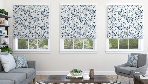 outside mount roman shades for a living room