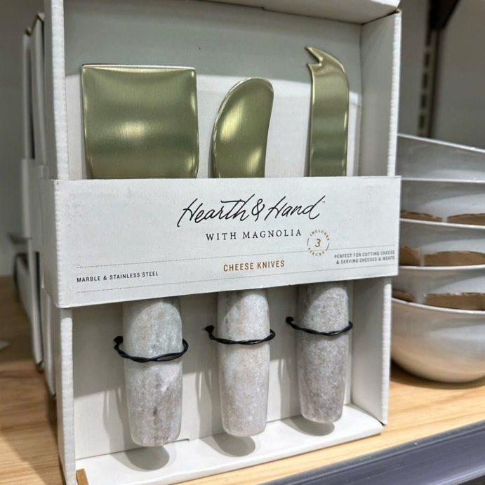 user image by @targetpursuit, 3pc Brass Cheese Knives with Marble Handles Warm Beige - Hearth &#38; Hand&#8482; with Magnolia