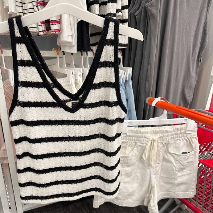 user image by @thetargetexplorer, Women's Knit Openwork Tank Top - Universal Thread™ Black/White Striped