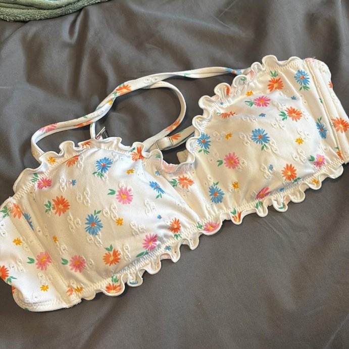 user image by @i_am_thereal_kv, Women's Floral Print Eyelet Lettuce Edge Bandeau Bikini Top - Wild Fable™ Multi