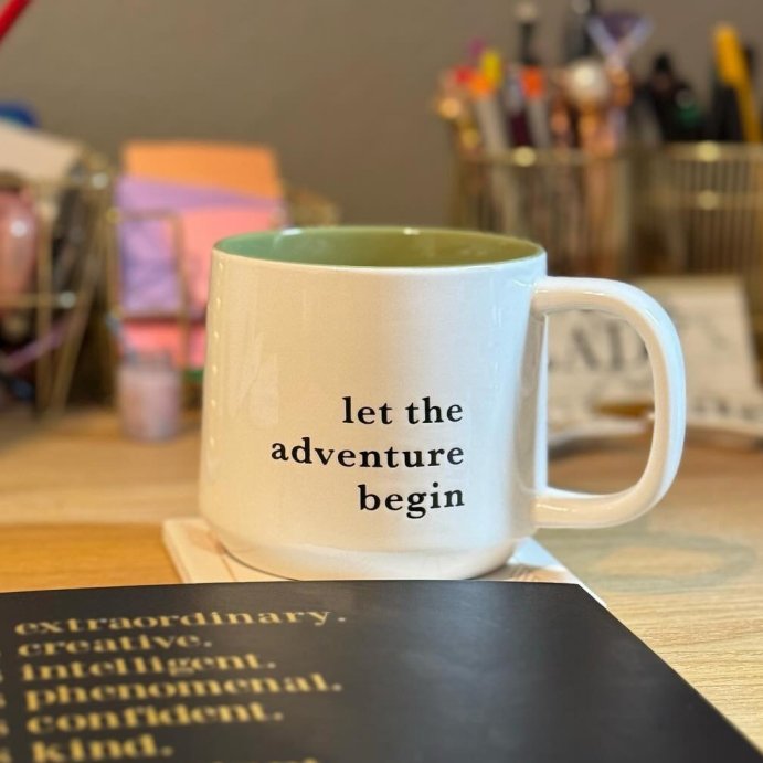 user image by @reneerichmedia, 16oz Stoneware Let the Adventure Begin Mug Moss - Threshold&#8482;: Traditional Dark Green Coffee Mug, Dishwasher &#38; Microwave Safe