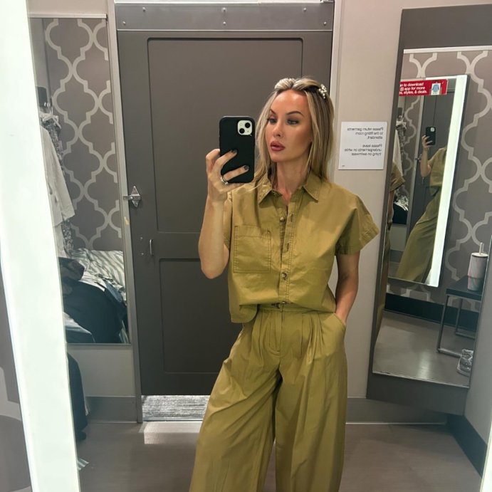 user image by @styledbyashleymuller, Women's Cap Sleeve V-Neck Button-Down Shirt - Future Collective